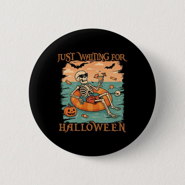 Funny Summerween Skelett schweben in Flamingo Cut Button (Vorderseite)