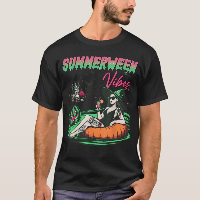 Funny Summerween Vibes Pumpkin Spooky Vacation Sum T-Shirt (Vorderseite)