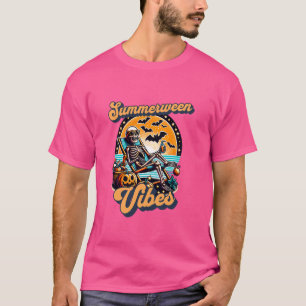 Funny Summerween Vibes Summer Skeleton Beach Chill T-Shirt