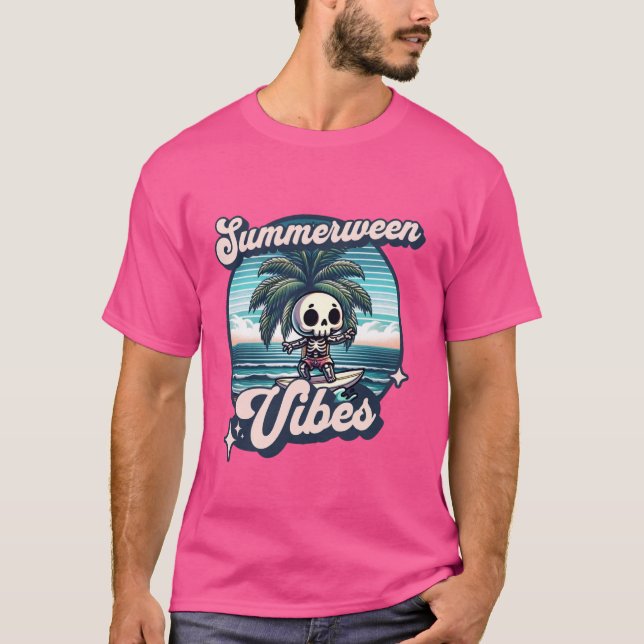 Funny Summerween Vibes Summer Vacation Skeleton Su T-Shirt (Vorderseite)