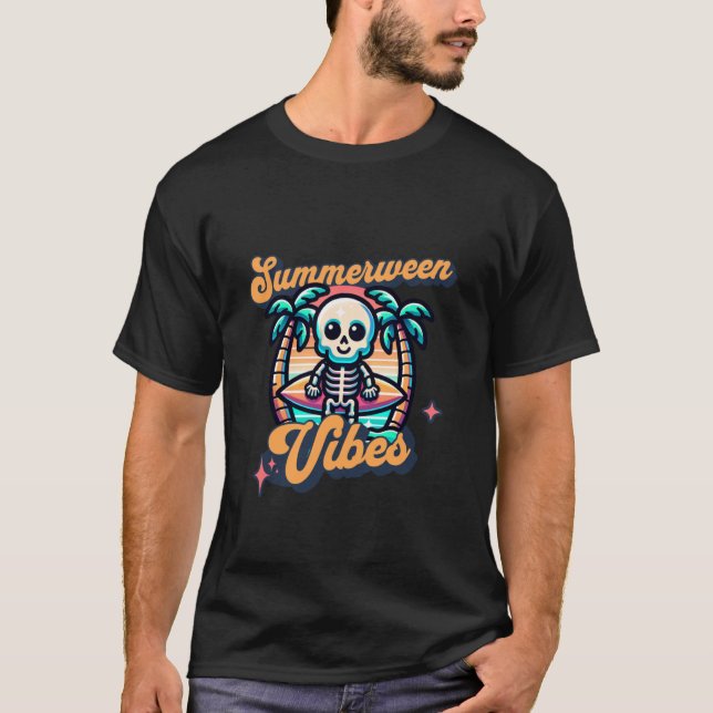 Funny Summerween Vibes Summer Vacation Skeleton Su T-Shirt (Vorderseite)