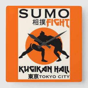 Funny Sumo Wrestler Quadratische Wanduhr