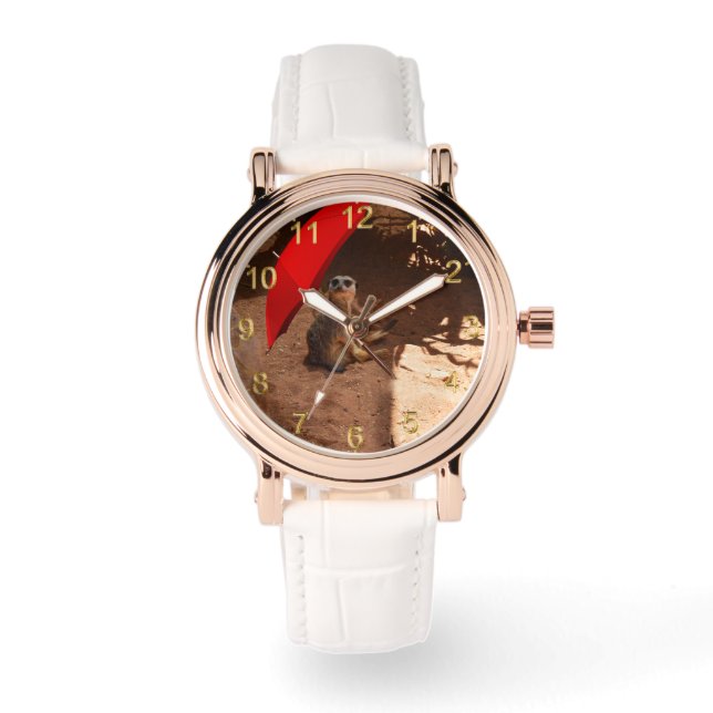 Funny Sun Smart Meerkat unter dem Regenschirm, Armbanduhr (Vorderseite)