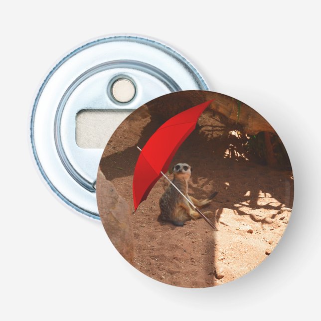 Funny Sun Smart Meerkat unter dem Regenschirm, Flaschenöffner (Vorderseite)
