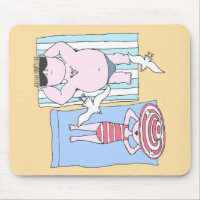 Funny Sunbaden Couple Cartoon Seaside Art
