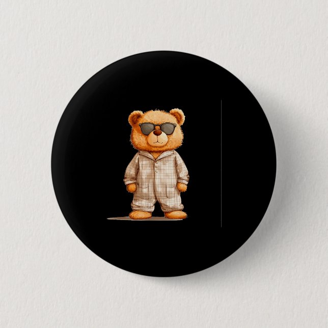 Funny Sungles Teddy Bear In Pajama Costume Design  Button (Vorderseite)
