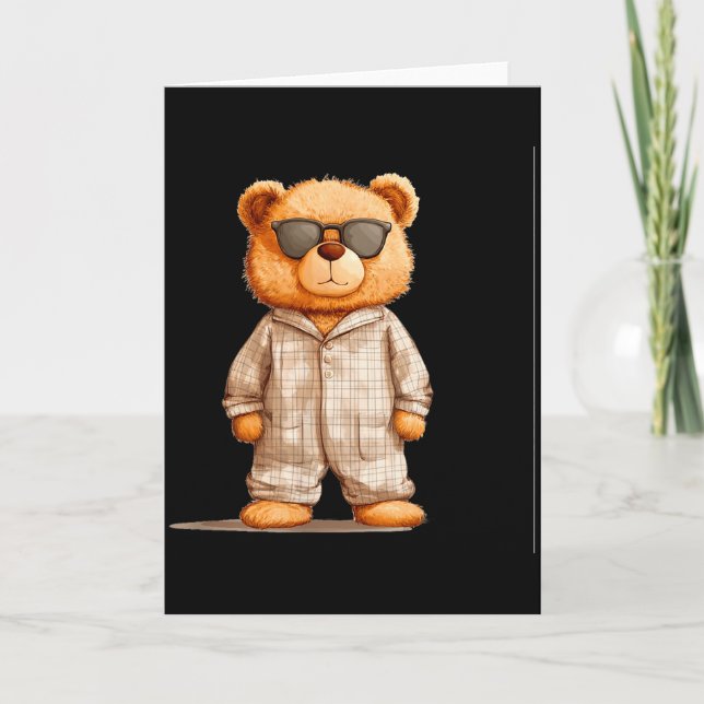 Funny Sungles Teddy Bear In Pajama Costume Design  Karte (Vorderseite)