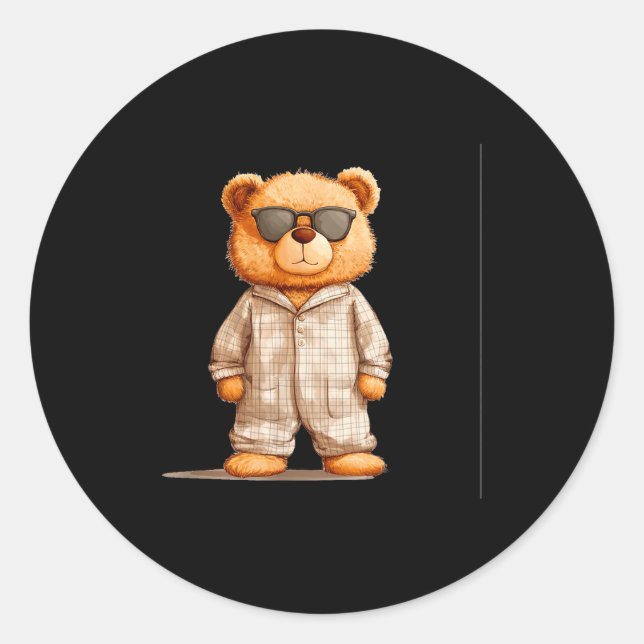 Funny Sungles Teddy Bear In Pajama Costume Design  Runder Aufkleber (Vorderseite)