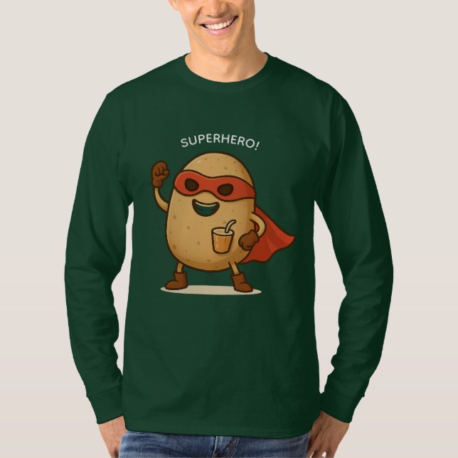Funny Superhero Potato Cartoon Long Sleeve T-Shirt (Vorderseite)