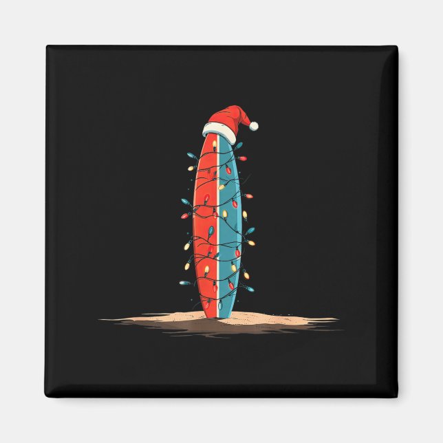Funny Surf Christmas Lights Lover Surfboard Surfin Magnet (Vorne)