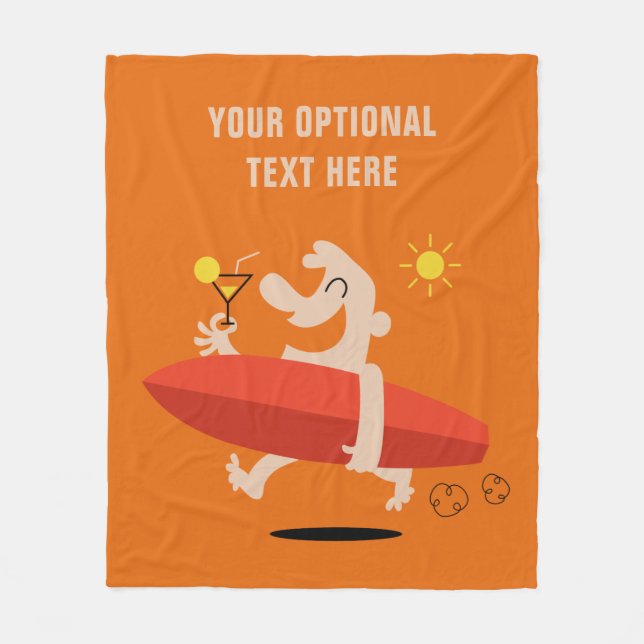 Funny Surfer mit Cocktail Vliesdecke Fleecedecke (Vorderseite)