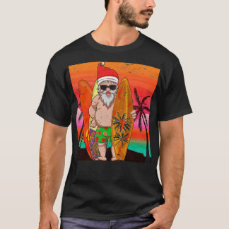 Funny Surfer Santa Claus Sommer Sonnenuntergang We T-Shirt