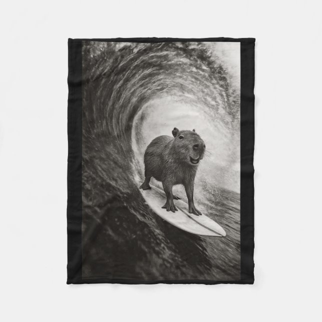 Funny Surfing Capyra Selfie On Surfboard Beach Ani Fleecedecke (Vorderseite)