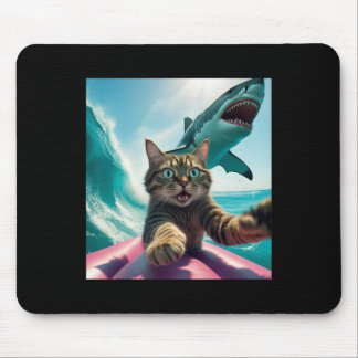 Funny Surfing Cat Selfie With Shark Meme _1  Mousepad