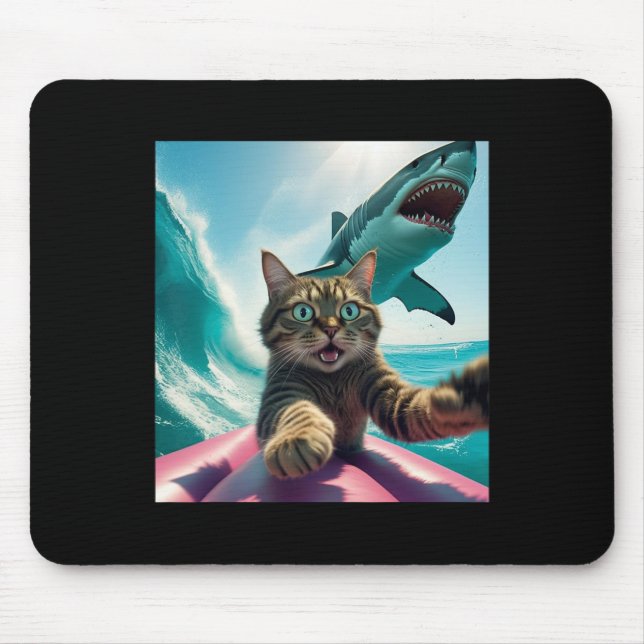 Funny Surfing Cat Selfie With Shark Meme _1  Mousepad (Vorne)