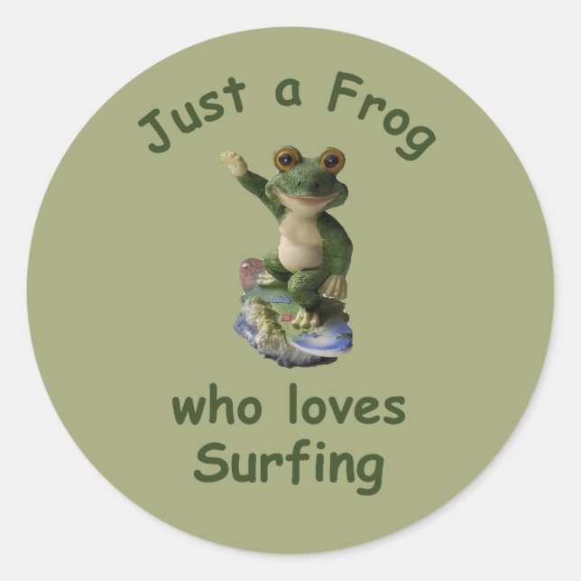 Funny surfing Kawai frog Runder Aufkleber (Vorderseite)