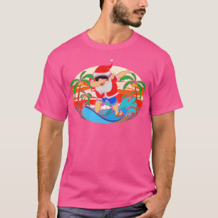 Funny Surfing Santa Claus Dabbing Tropisches Weihn T-Shirt