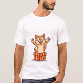 Funny Surprised Cat Jumping Out of Gift Box✨🎁 T-Shirt