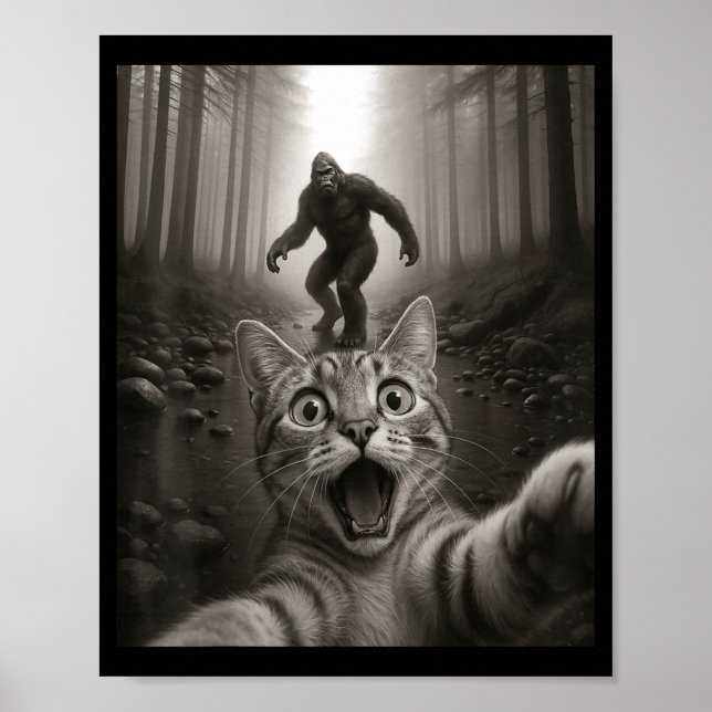 Funny Surprised Ed Cat Selfie With Bigfoot Sasquat Poster (Vorne)