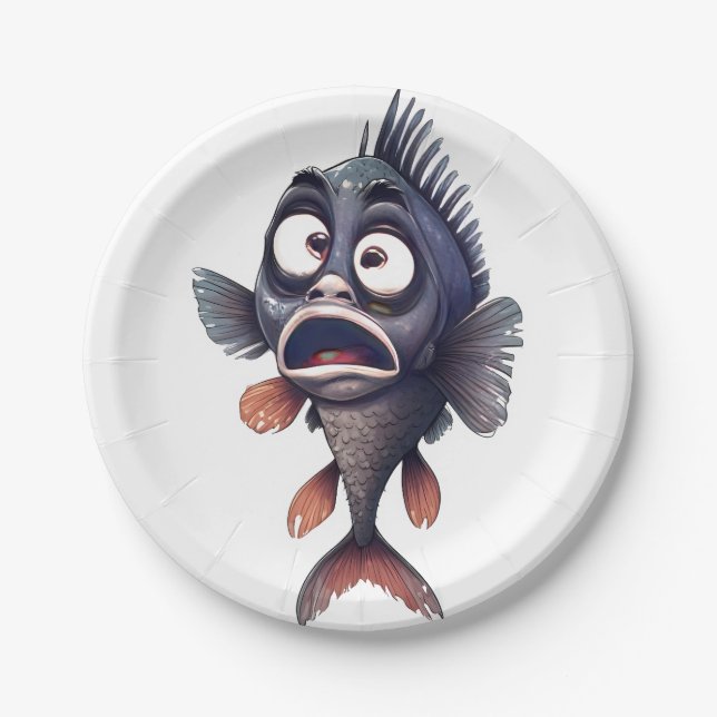 Funny Surprised Fish – Cartoon Fish Plate Design Pappteller (Vorderseite)