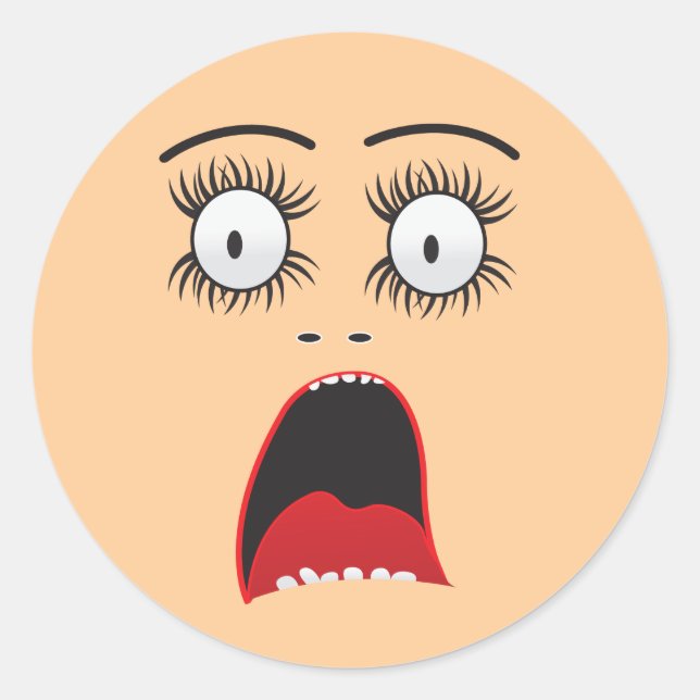 Funny Surprized Lady Face Runder Aufkleber (Vorderseite)