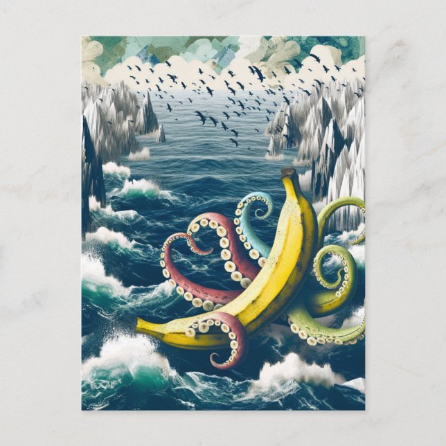 Funny Surreal Banana Octopus Postkarte (Vorderseite)
