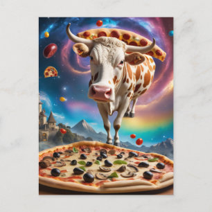 Funny Surreal Pizza Kuh farbenfrohe Collage Postkarte