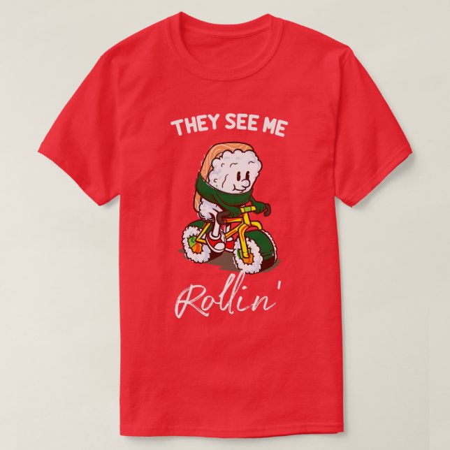 Funny Sushi Biker l Sie sehen mich Roll T-Shirt (Design vorne)