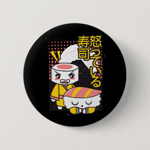 Funny Sushi Karate Fighters Cartoon Design Button
