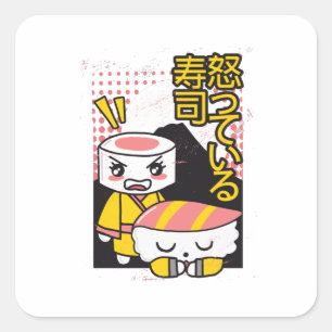 Funny Sushi Karate Fighters Cartoon Design Quadratischer Aufkleber