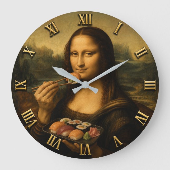 Funny Sushi Mona Lisa  Große Wanduhr (Vorderseite)
