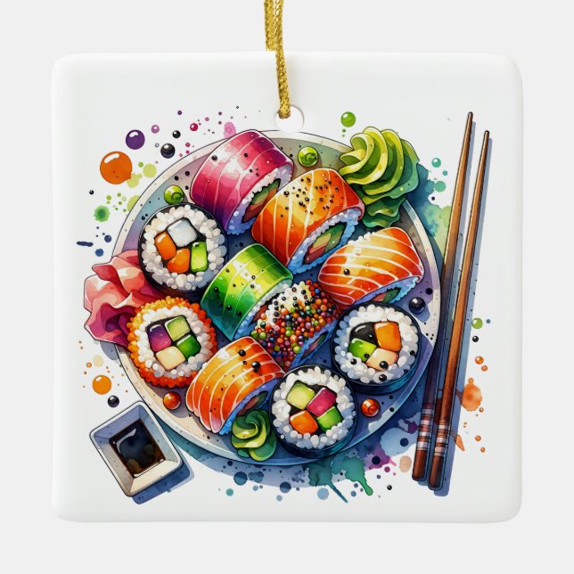 Funny Sushi Rolls Pub Personalisierte Weihnachten Keramikornament (Vorderseite)