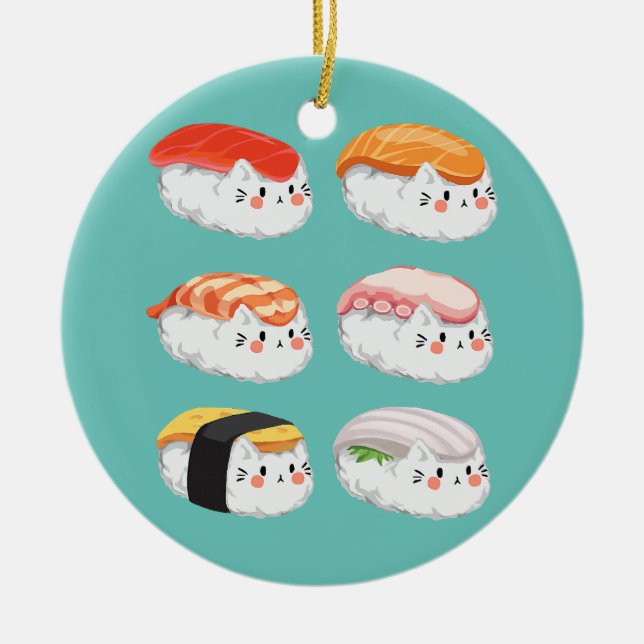Funny Sushi Sixpack Katzen für alle Katzen Liebhab Keramik Ornament (Vorne)