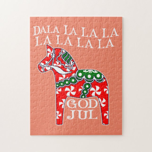 Funny Swedish Christmas God Jul Dala Horse Dalahos Puzzle (Vertikal)