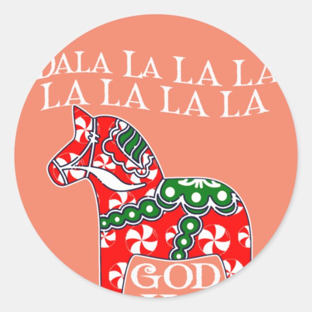 Funny Swedish Christmas God Jul Dala Horse Dalahos Runder Aufkleber (Vorderseite)