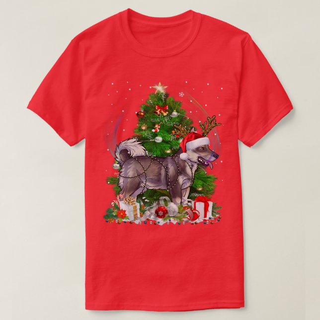 Funny Swedish Vallhund Christmas Tree Light Pajama T-Shirt (Design vorne)