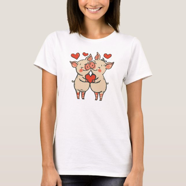 Funny Sweet Chic Niedliche, farbenfrohe Schweine T-Shirt (Vorderseite)