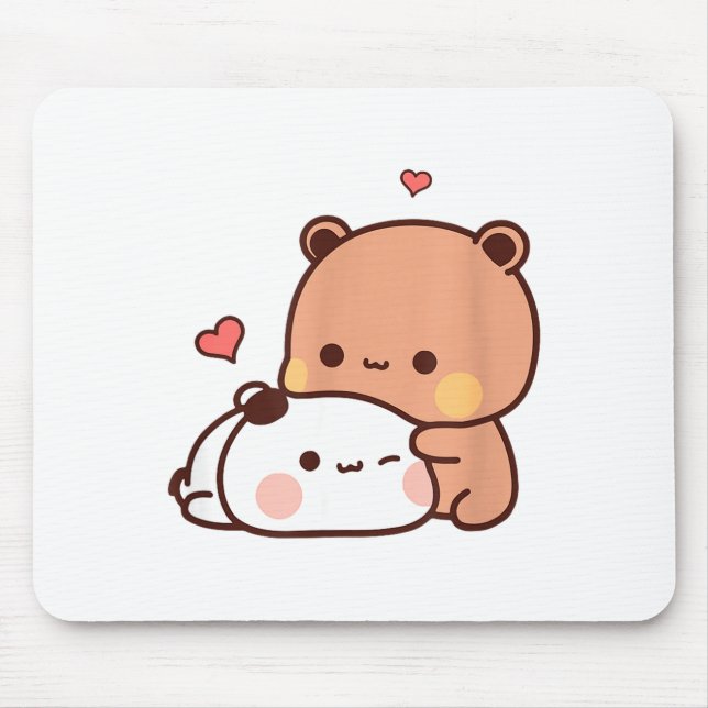 Funny Sweet Kawaii Kp Bear Panda Hugging Couple Lo Mousepad (Vorne)