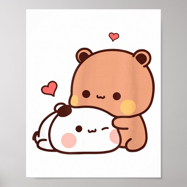 Funny Sweet Kawaii Kp Bear Panda Hugging Couple Lo Poster (Vorne)