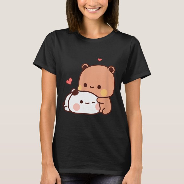Funny Sweet Kawaii Kp Bear Panda Hugging Couple Lo T-Shirt (Vorderseite)