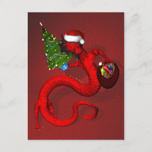 Funny Sweet Red Santa Dragon Feiertagspostkarte