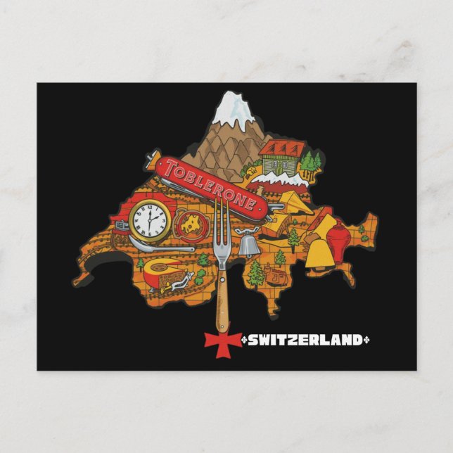 Funny Switzerland Souvenir Toblerone Swiss Map Postkarte (Vorderseite)