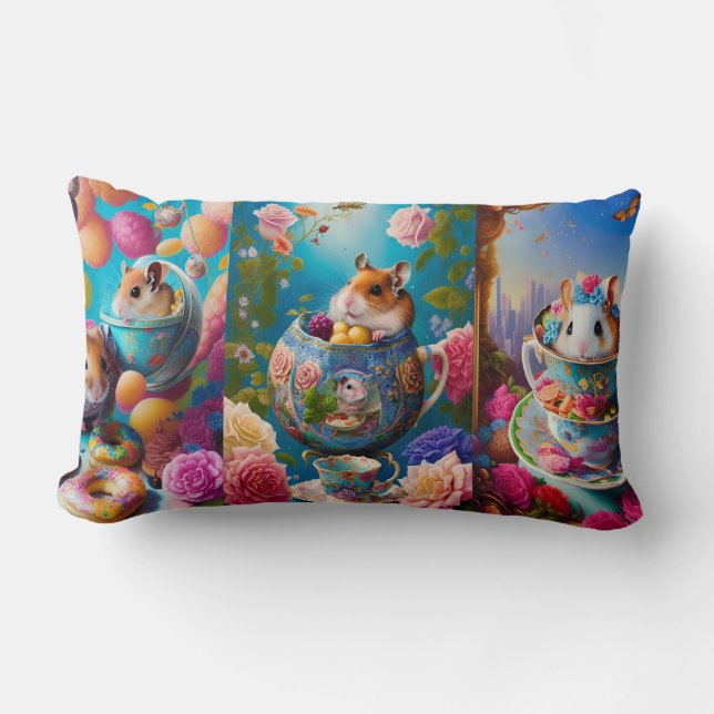 Funny Syrian Hamsters Tea Party Personalisiert Fle Lendenkissen (Vorderseite)
