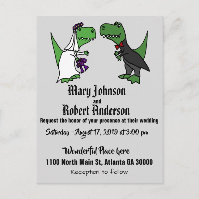 Funny T-rex Braut und Groom Hochzeit Einladung (Vorderseite)