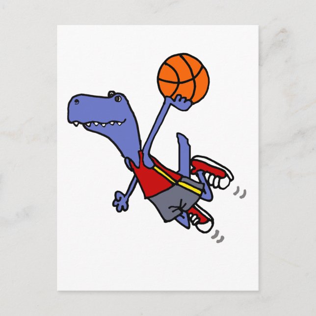 Funny T-rex Dinosaur Basketball spielen Postkarte (Vorderseite)