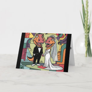 Funny T-rex Dinosaur Bride und Groom Wedding Art Karte