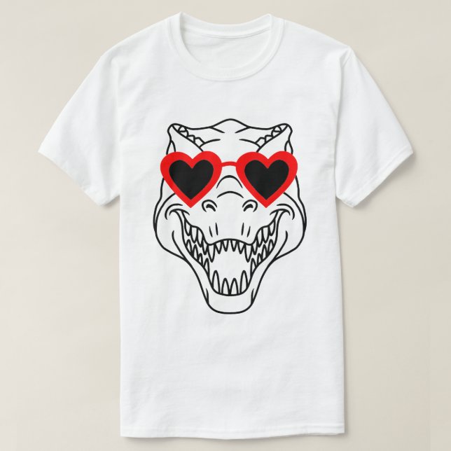 Funny T Rex Dinosaur Herz Sonnenbrille Happy Valen T-Shirt (Design vorne)