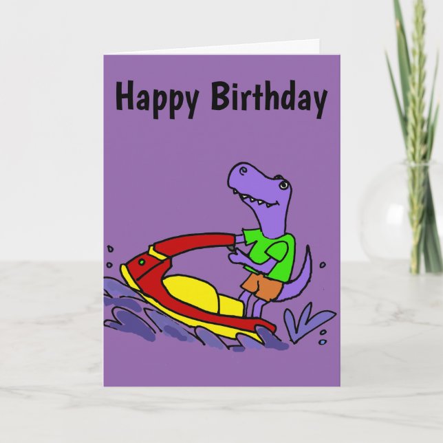 Funny T-rex Dinosaur Jet Skiing Cartoon Karte (Vorderseite)