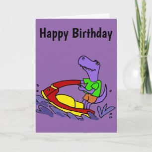 Funny T-rex Dinosaur Jet Skiing Cartoon Karte