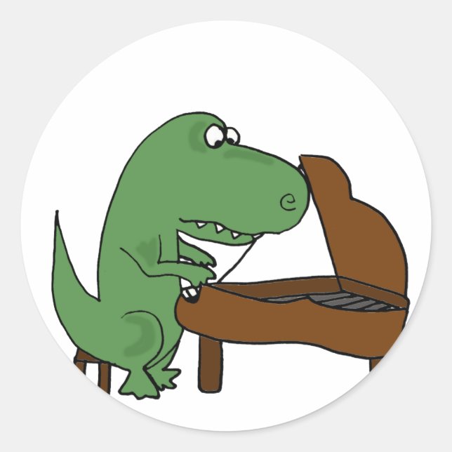 Funny T-Rex Dinosaur Klavier spielen Runder Aufkleber (Vorderseite)